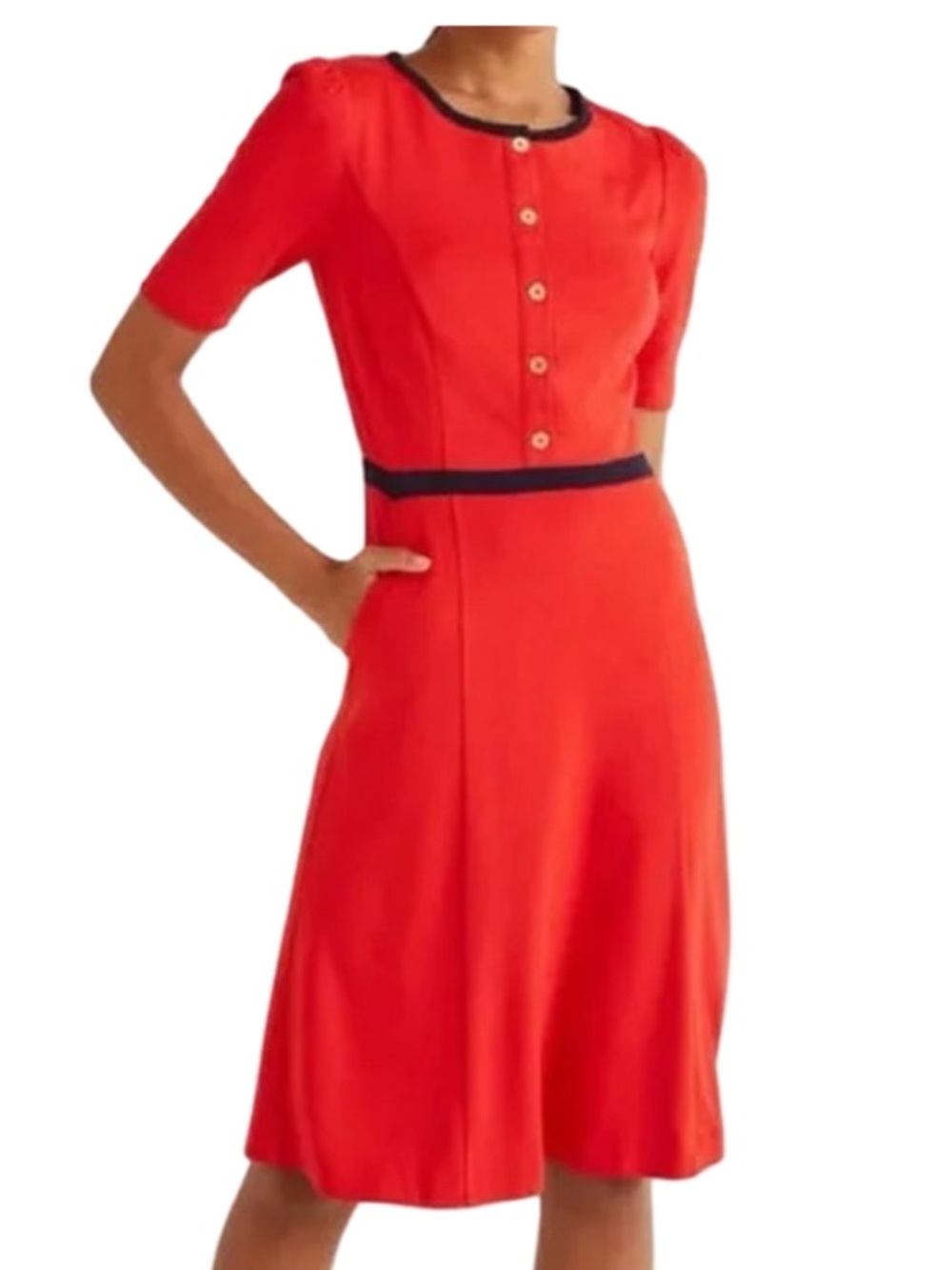 Boden Maria Ponte Red British Style Fit & Flare Midi Dress Size 14L 14 Long